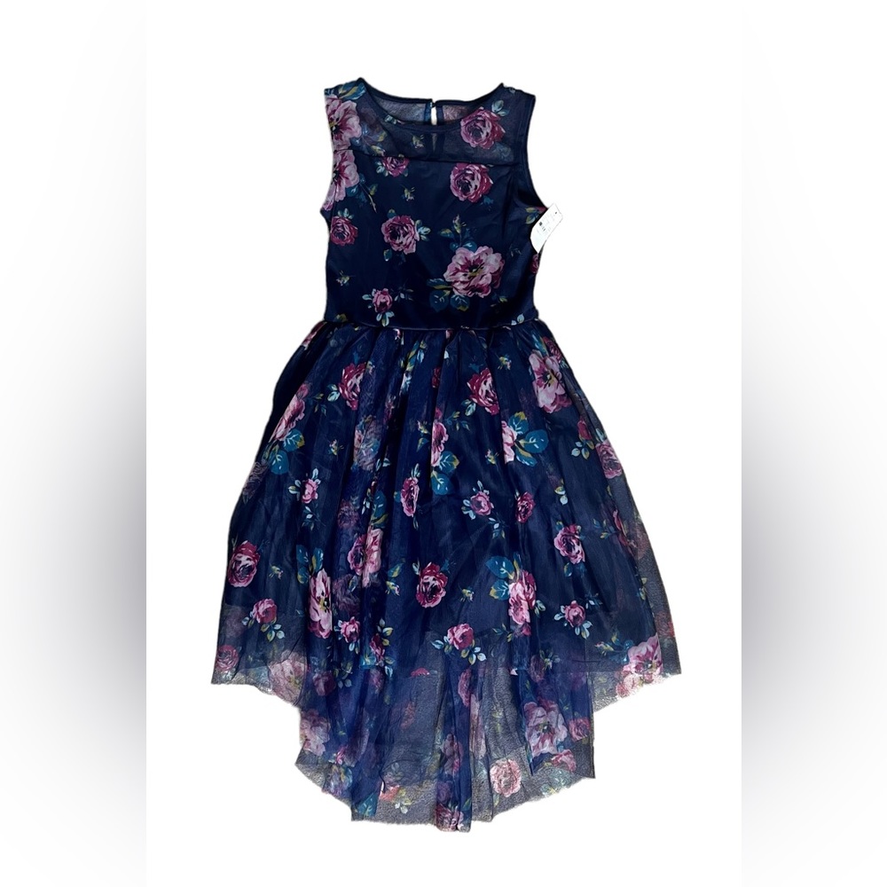 Zenzi Navy Blue Floral Tulle Sleeveless Dress L(10/12)